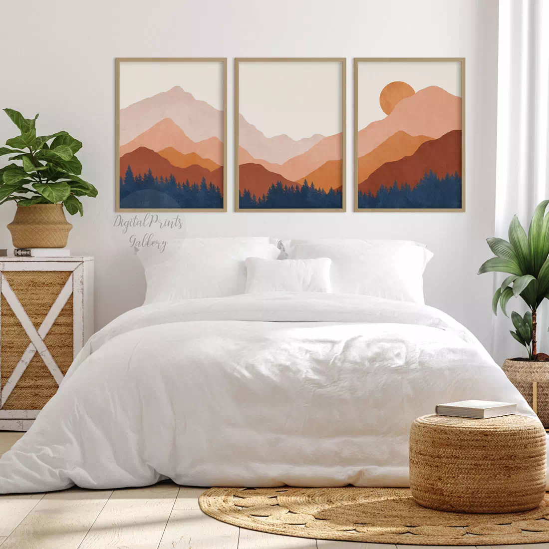 Terracotta Mountains Art Set of 3 Prints Digital Download Boho Landscape Wall Art