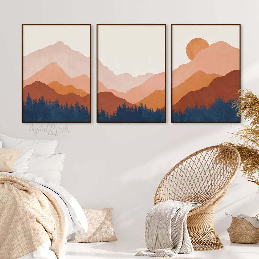 Terracotta Mountains Art Set of 3 Prints Digital Download Boho Wall Art Printable