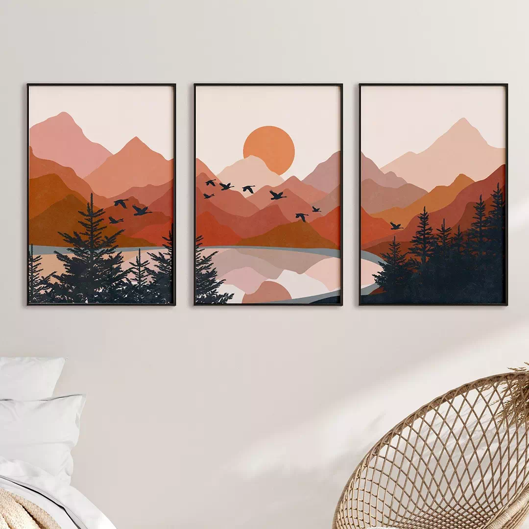 boho abstract sunset landscape wall art set