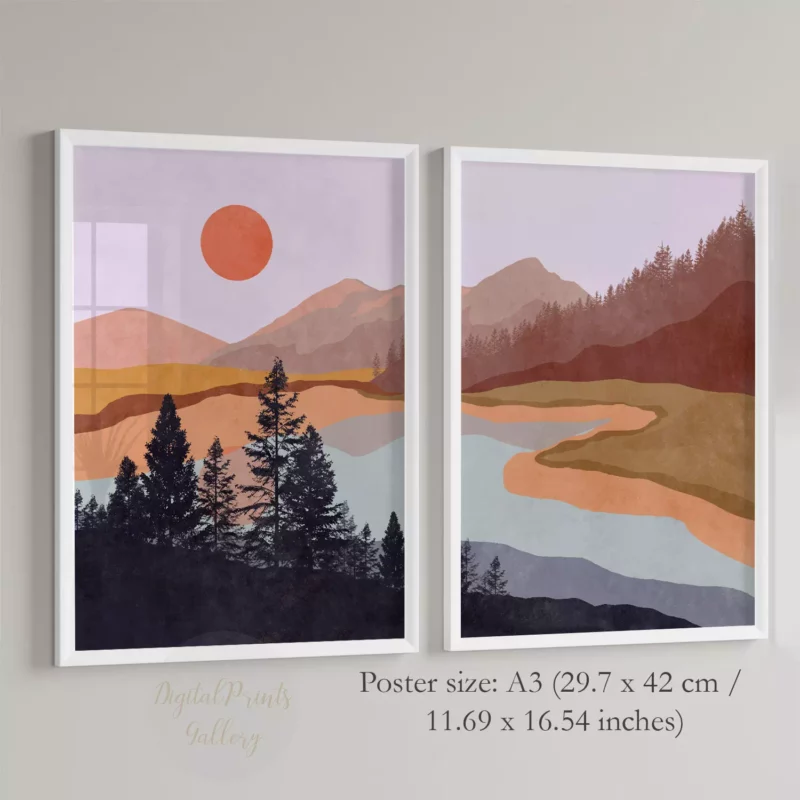 boho landscape art prints set of 2 art posters