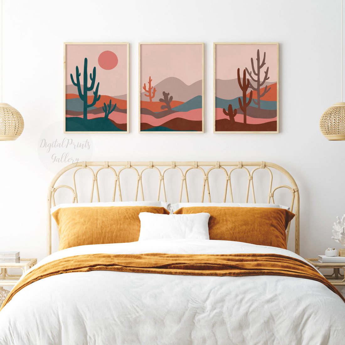 boho set of 3 prints desert landscape posters art