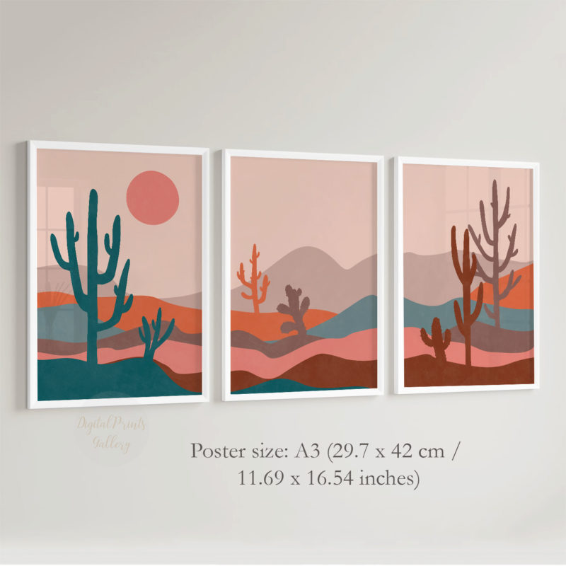 boho set of 3 prints desert landscape posters