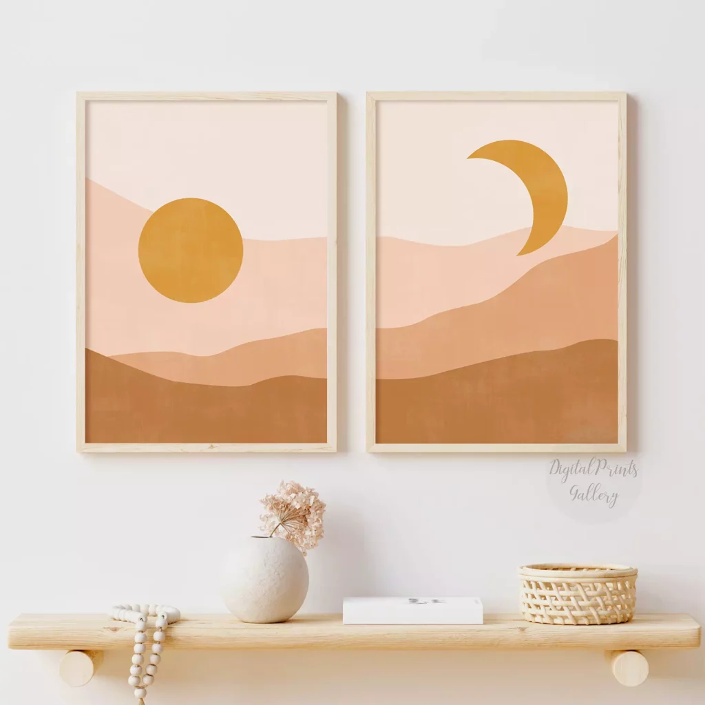 earth tones wall art sun and moon