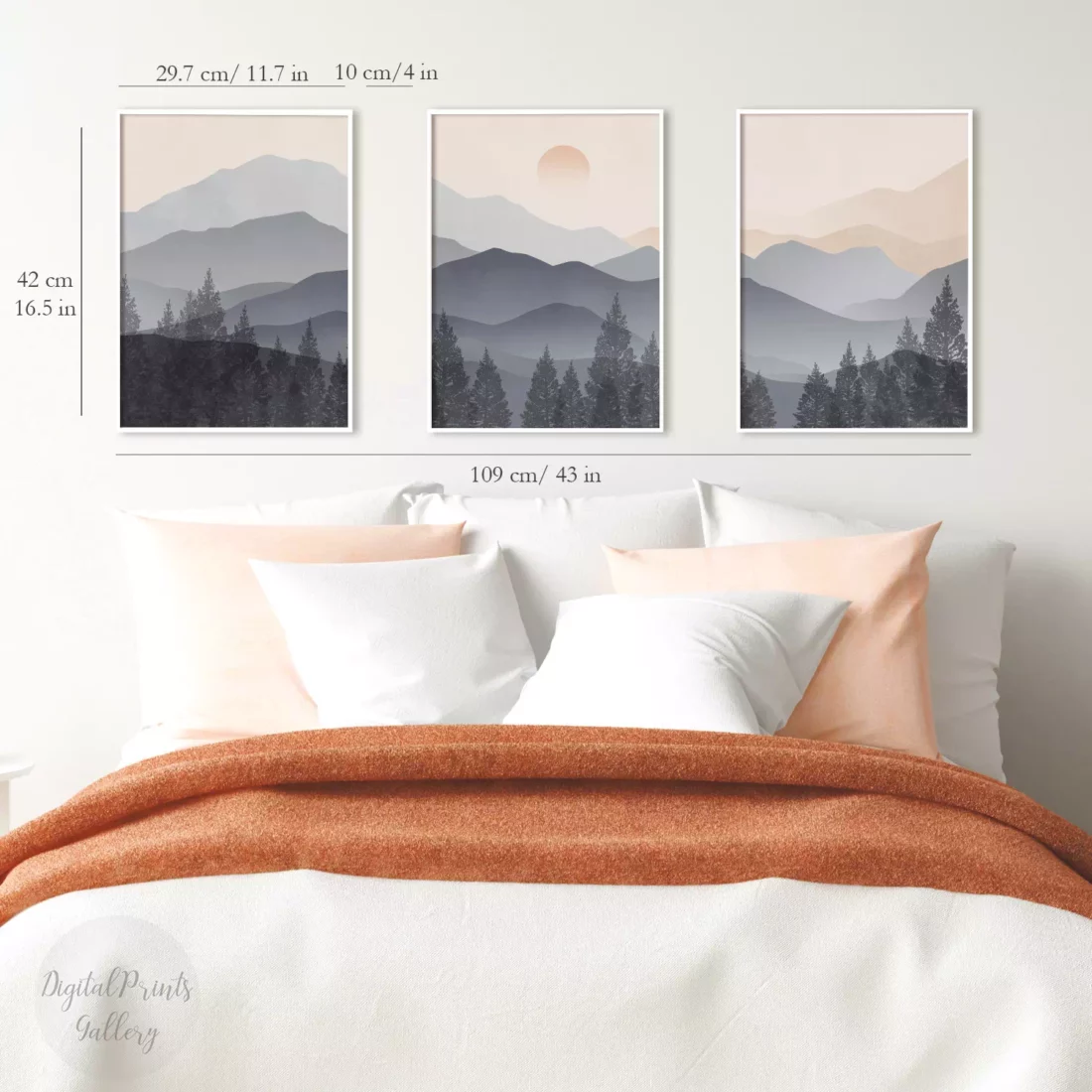 grey mountains wall art prints art abstract landscape prints set of 3 poster 1