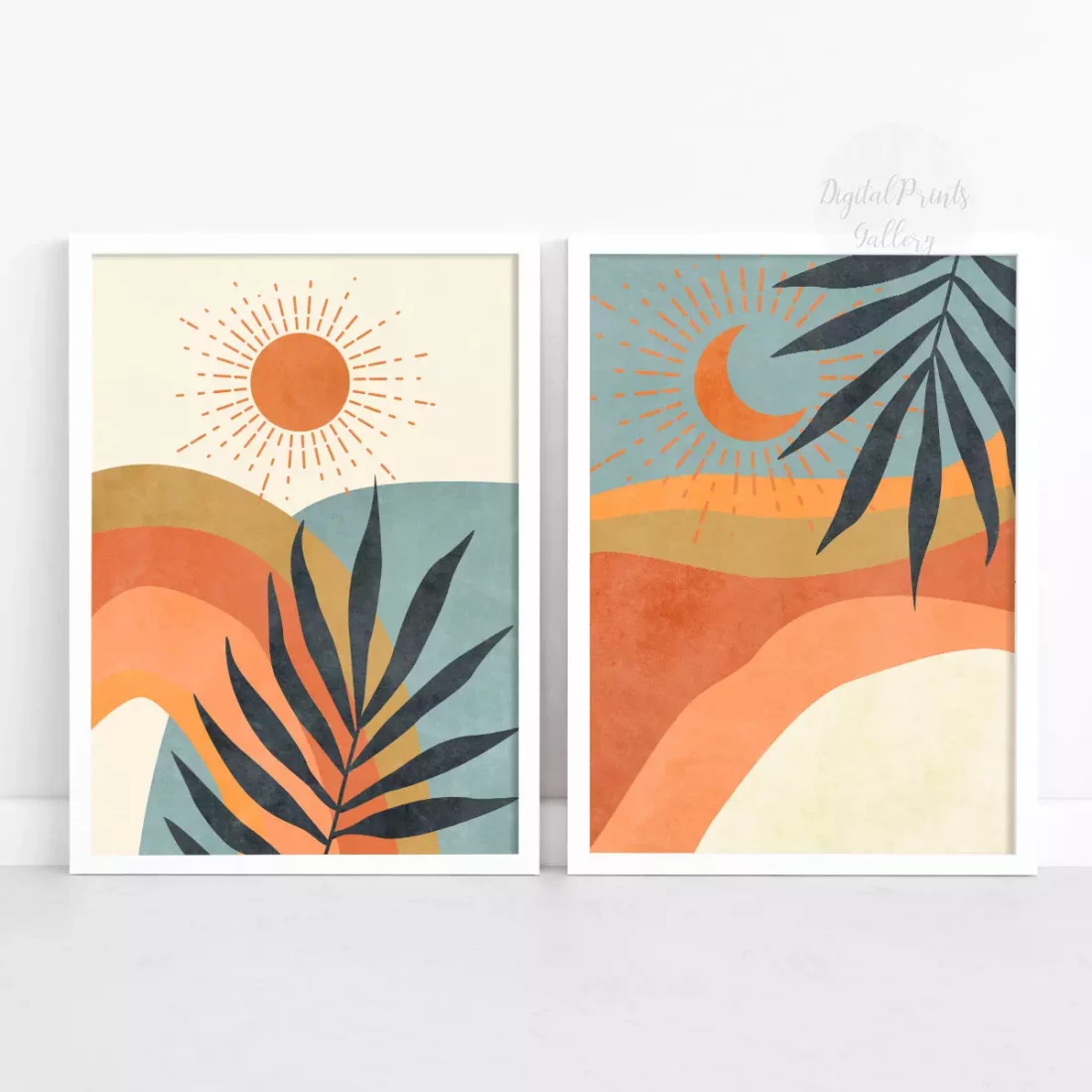 landscape art tropical wall art set of 2 sun and moon posters 1