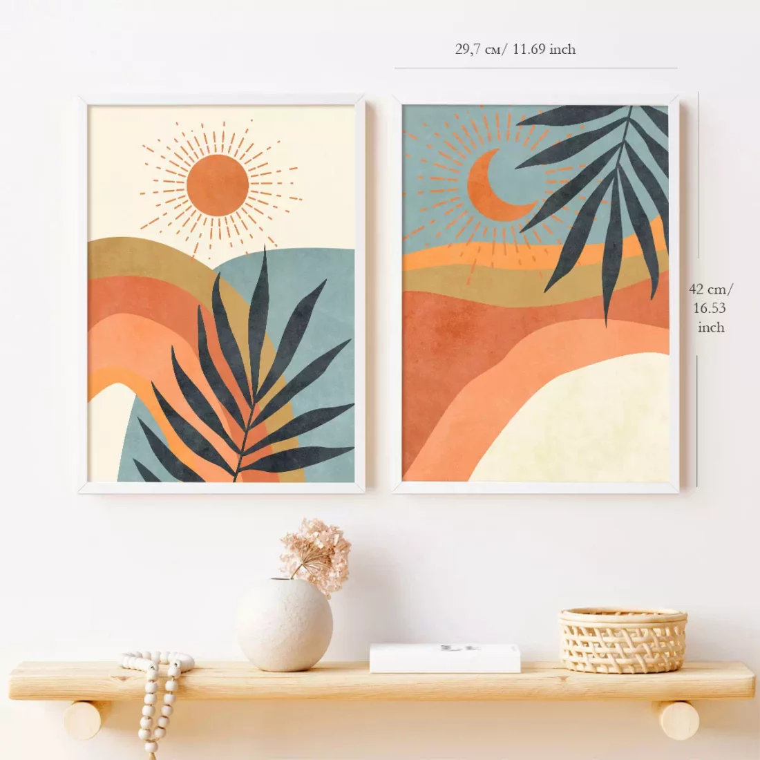 landscape art tropical wall art set of 2 sun and moon posters