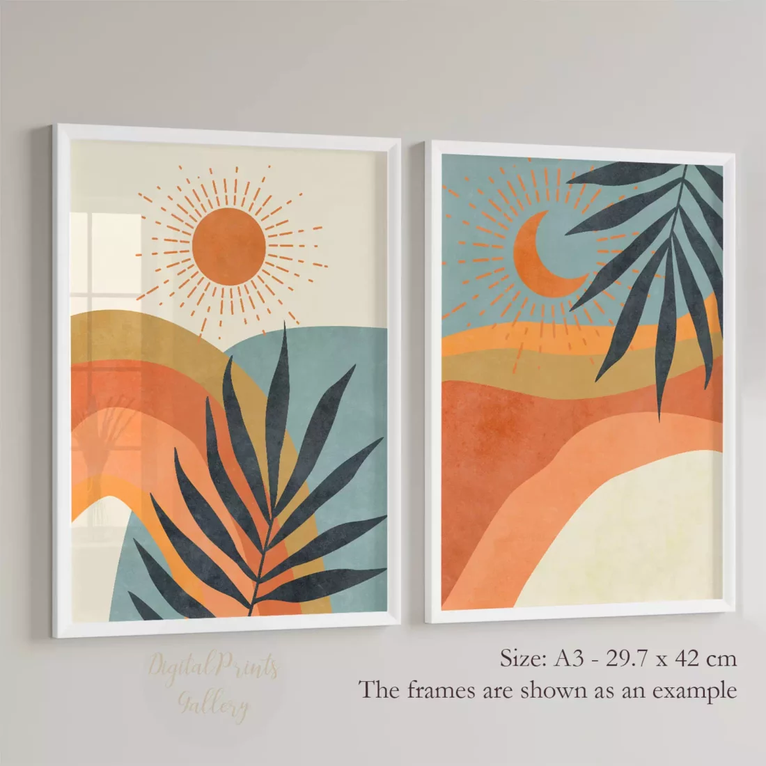 landscape art tropical wall art set of 2 sun and moon posters 2