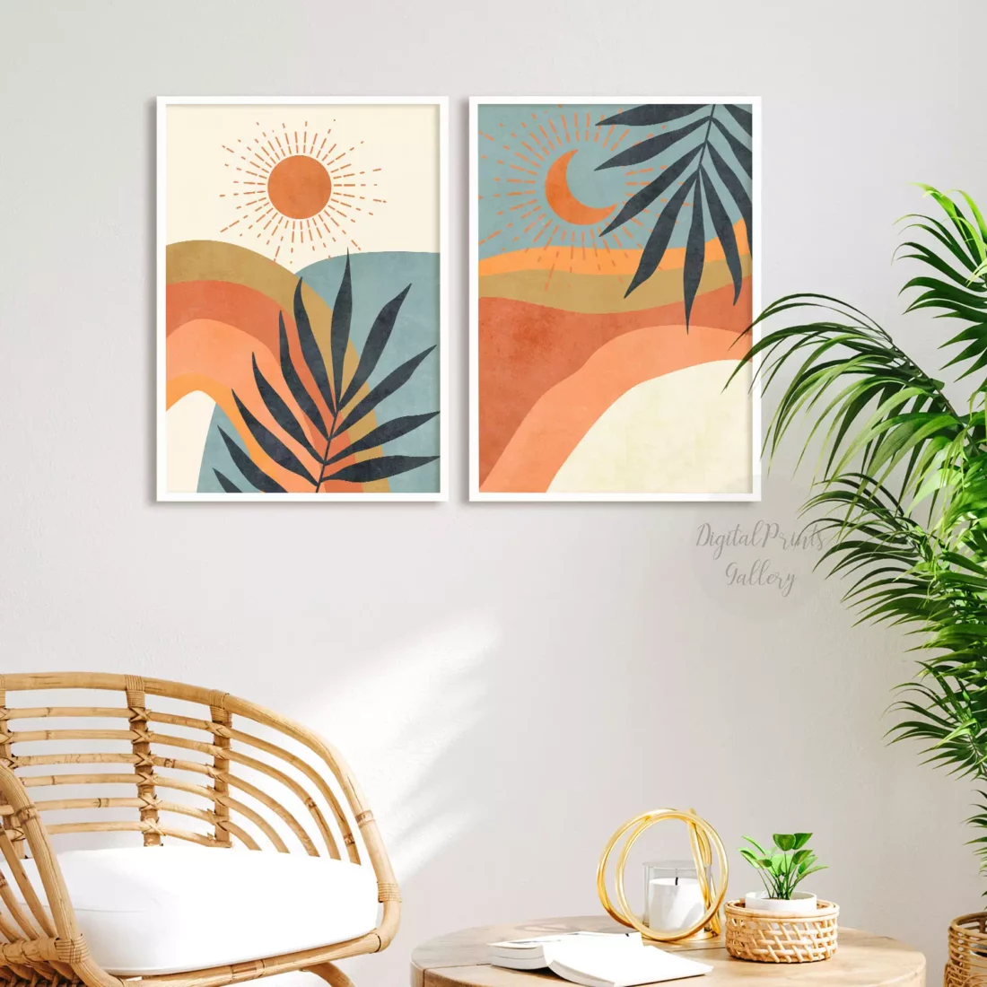 landscape art tropical wall art set of 2 sun and moon posters 3