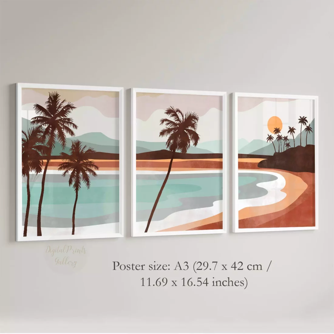 large 3 piece wall art beach landscape palm tree posters