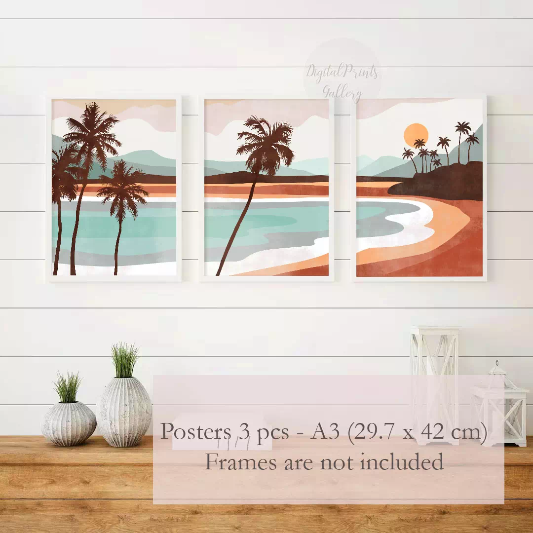 large 3 piece wall art beach landscape palm tree posters 2
