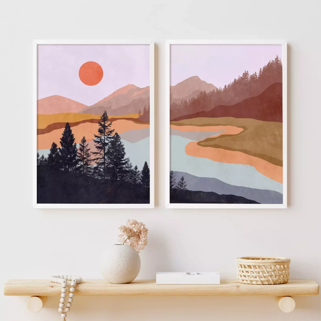 boho landscape art prints set of 2 art posters set