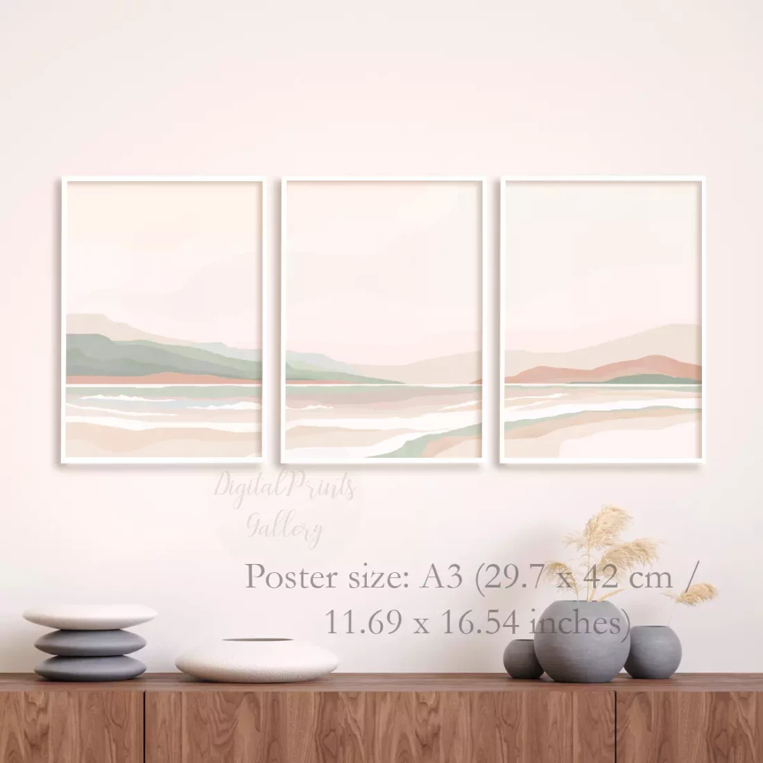neutral landscape seascape wall art set poster