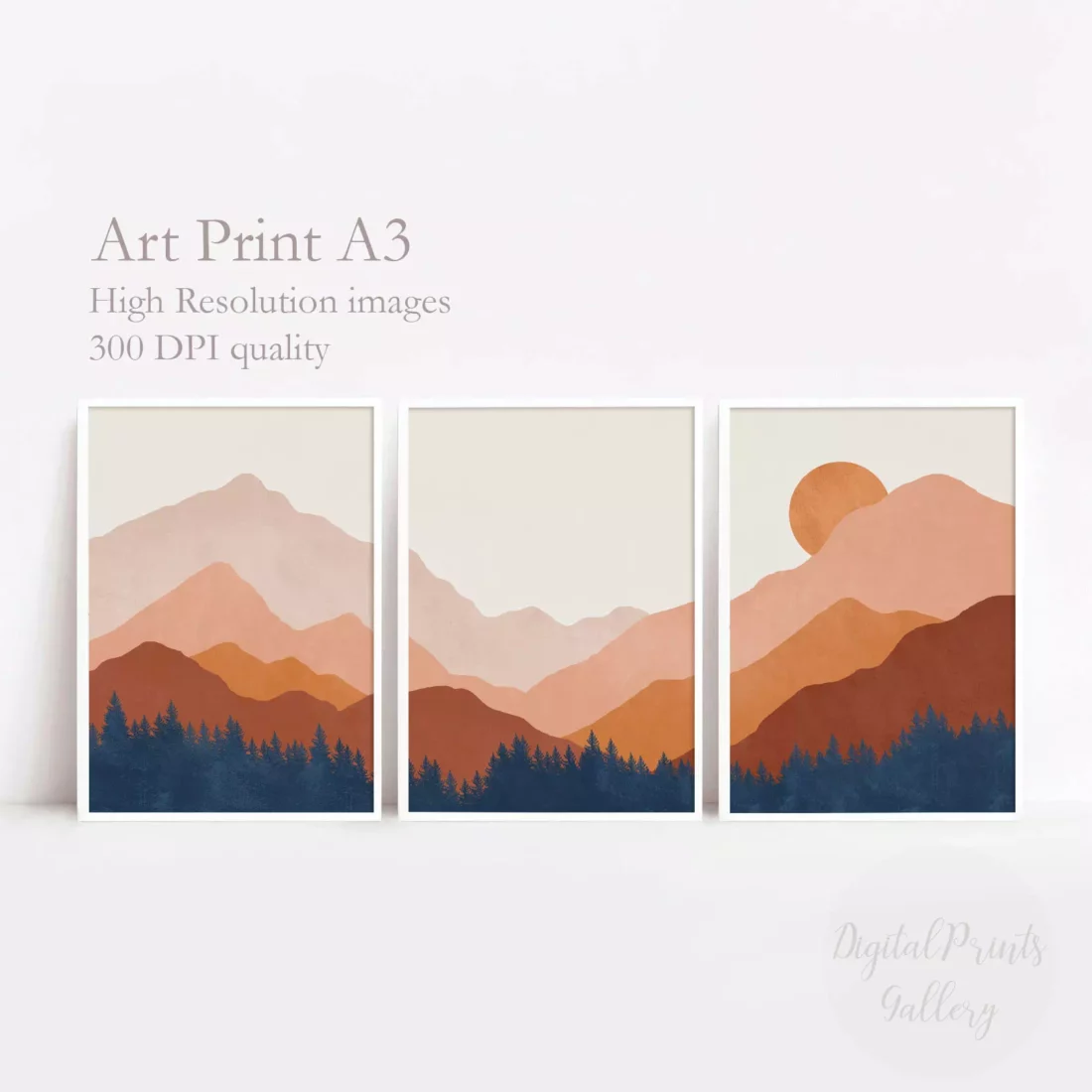 Terracotta Mountains Art Set of 3 Print art landscape posters