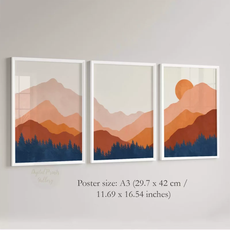 Terracotta Mountains Art Set of 3 Print poster art landscape