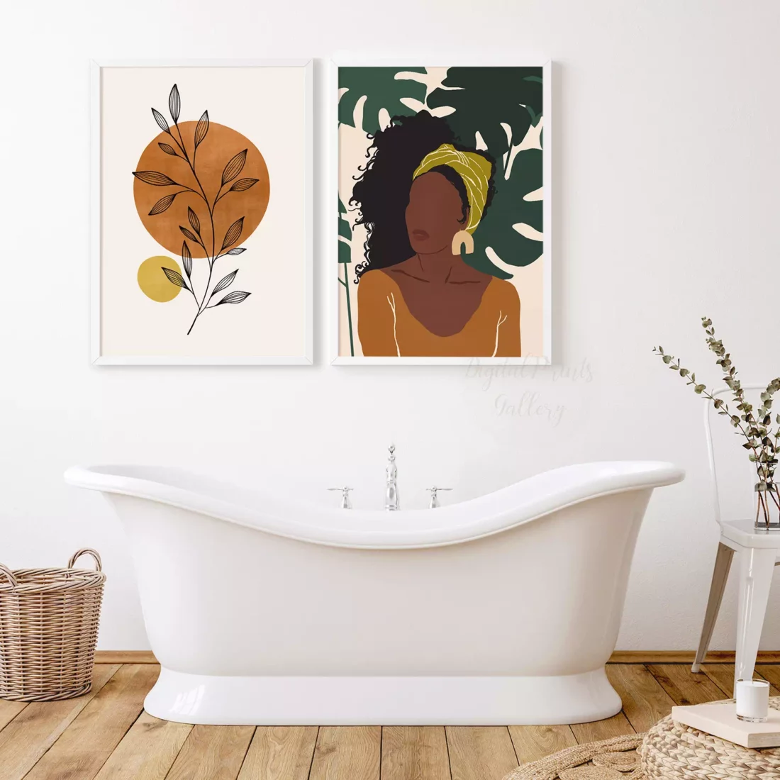 Black Woman Print, Boho bathroom Minimal Woman Art Printable