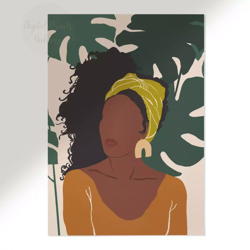 Black Woman Print, Boho Monstera Wall Art canvas poster