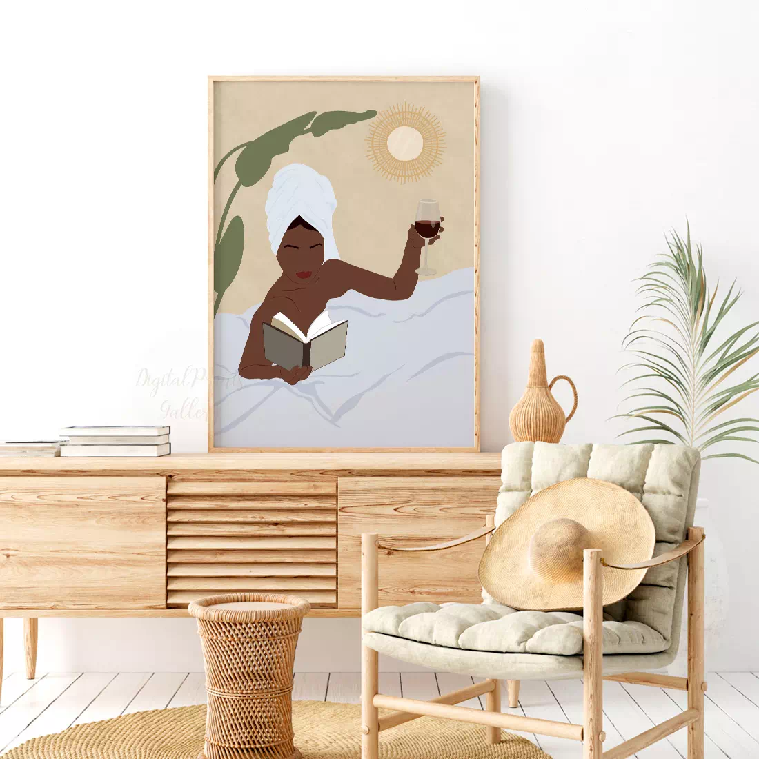 boho black woman art print minimalist