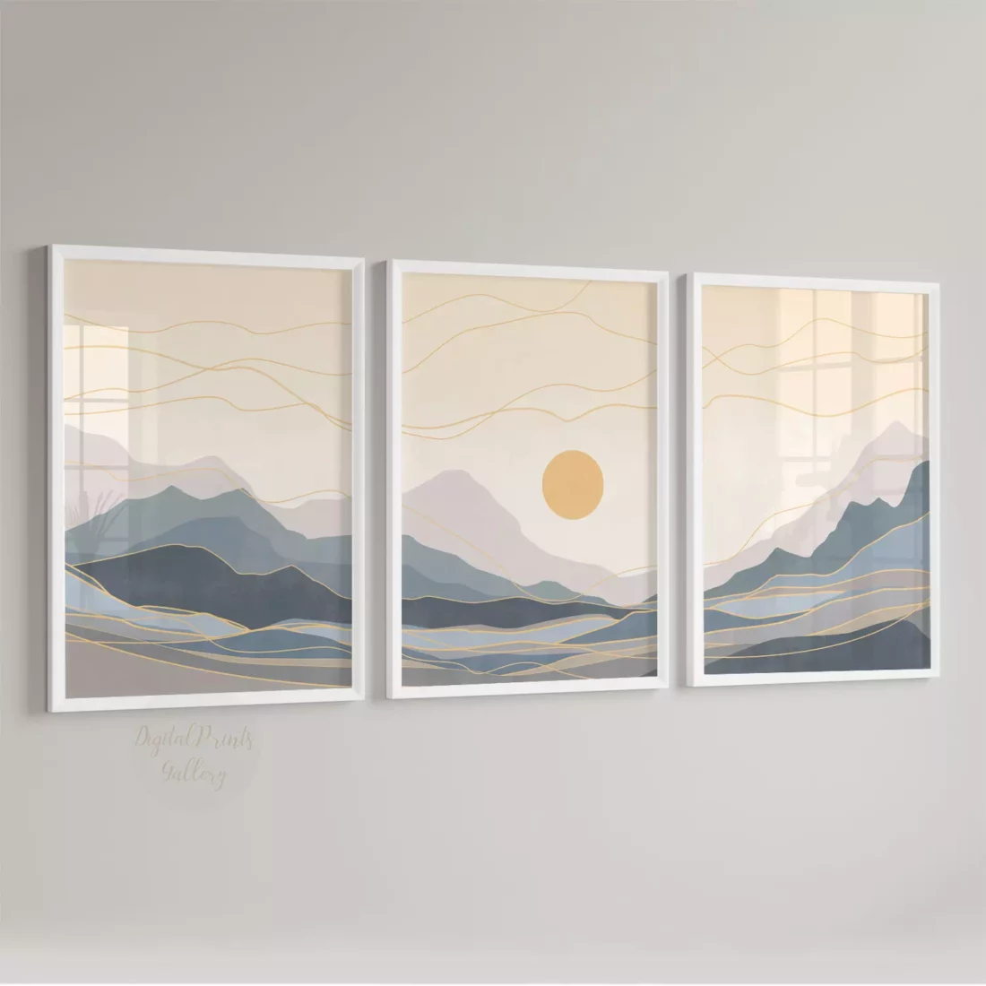 gray abstract landscape wall art set of 3 instant download line art