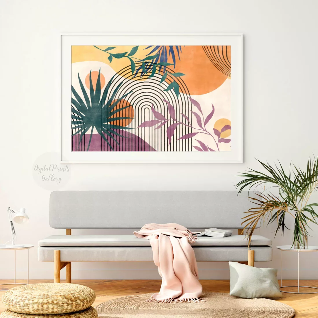 minimal tropical wall art, boho chic wall decor living room above bed