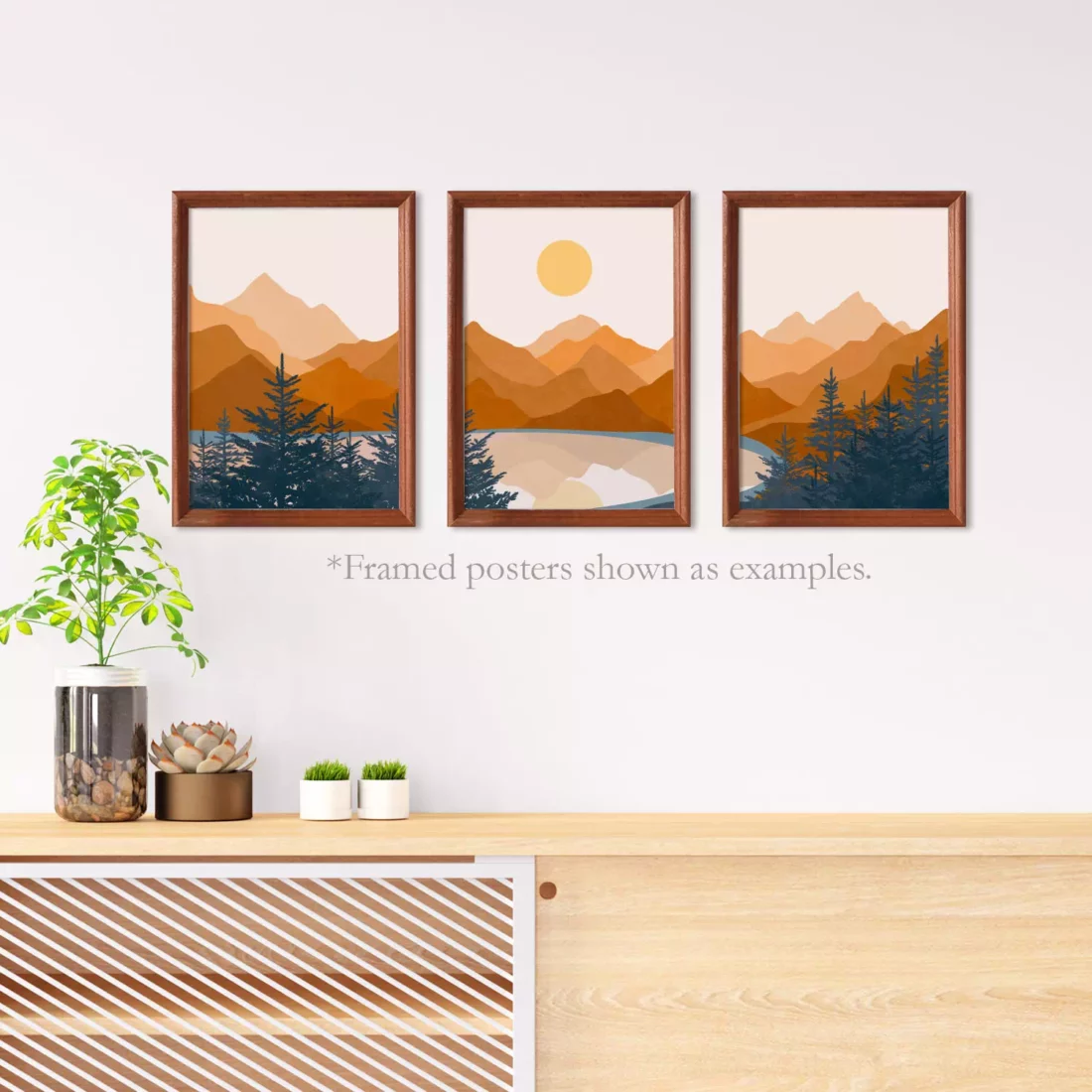 orange wall decor posters set of 3 mountains