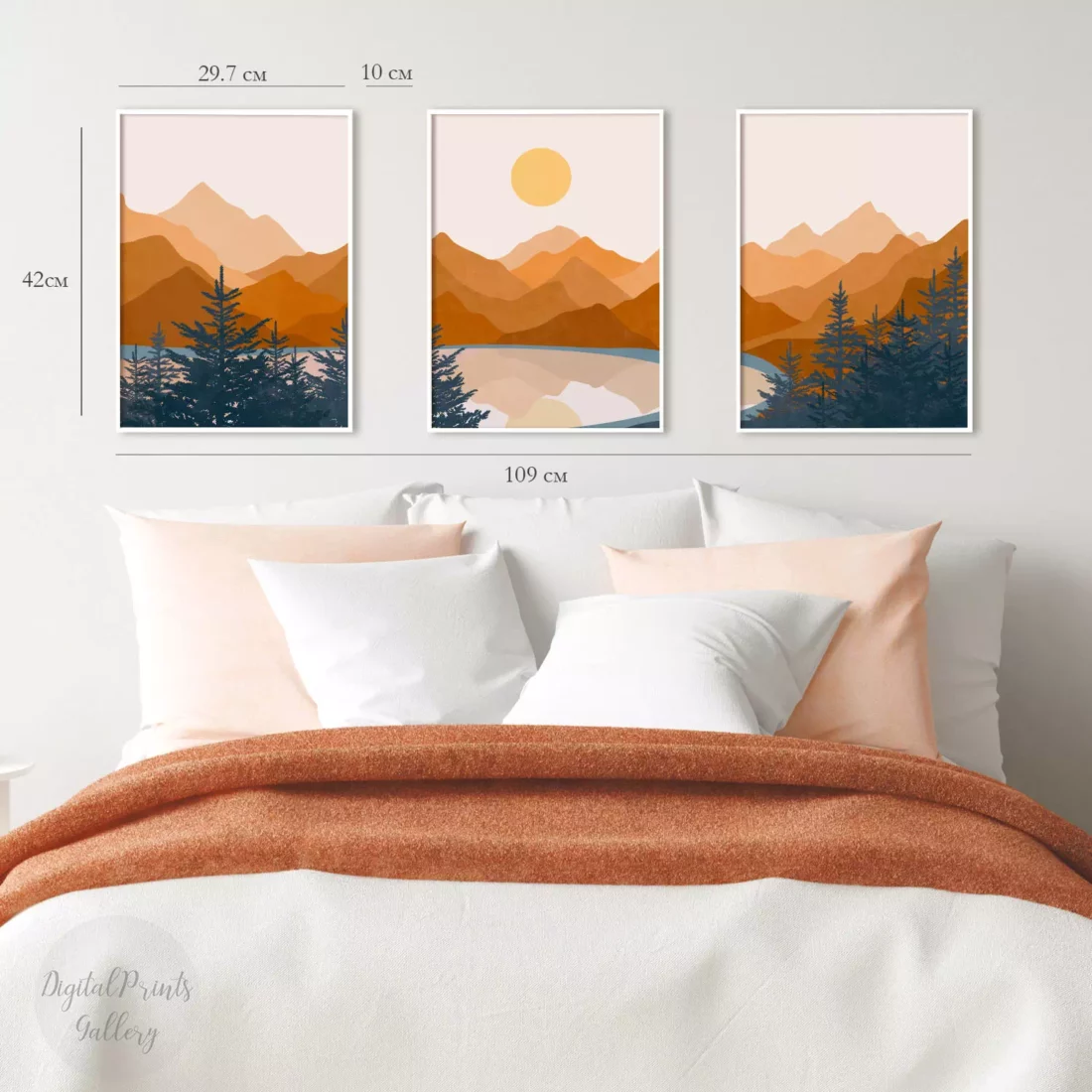 orange wall decor posters set of 3 mountains 2