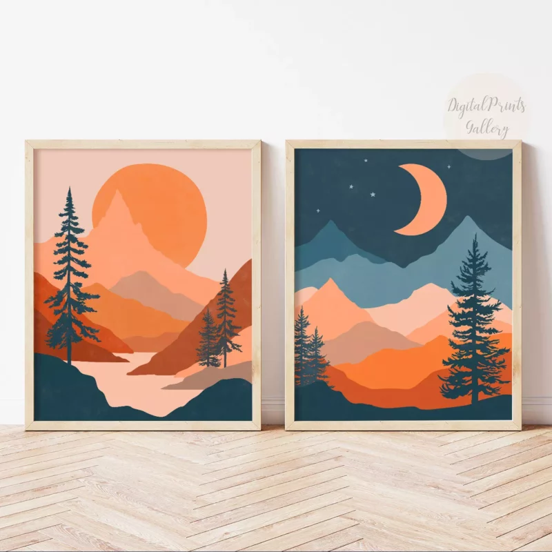 sun and moon set of 2 art decor