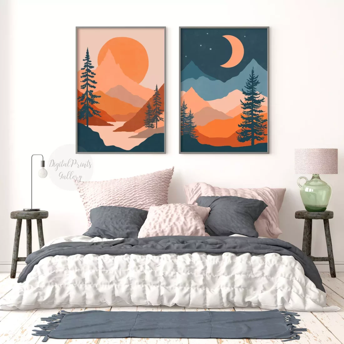 sun and moon set of 2 wall art prints