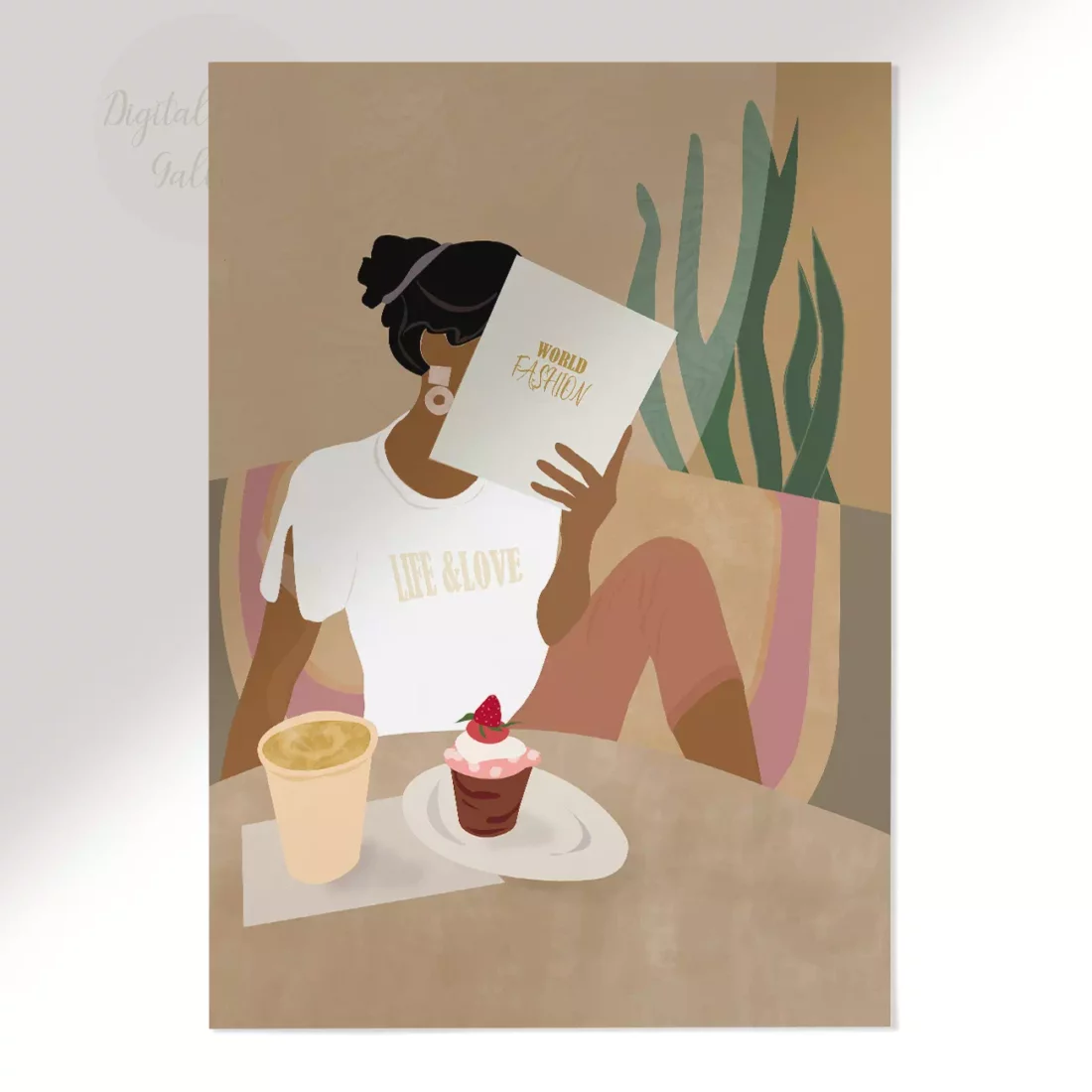 woman artwork reading morning print poster