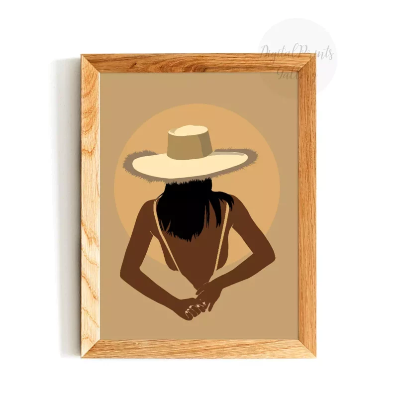 woman in hat wall art boho art print